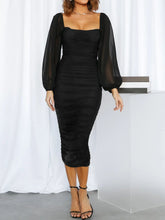 Load image into Gallery viewer, Mesh Pleated Long-Sleeve Midi Dress