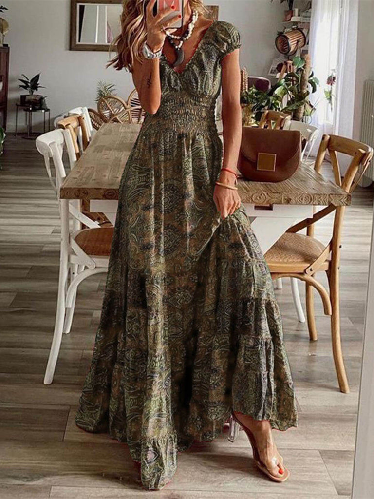 Robe bohème à imprimé floral et taille haute