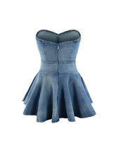 Load image into Gallery viewer, Strapless Ruffle Denim Dress