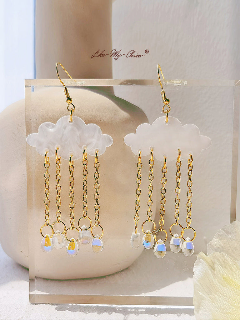 Boucles d'oreilles bohèmes en forme de goutte de cristal nuageux