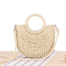 Load image into Gallery viewer, Vintage Coin Buckle Handbag: Woven Cotton Rope with Round Rattan Handle and Diamond Hollow Pattern