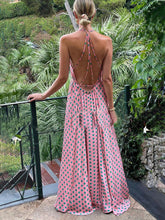 Load image into Gallery viewer, Polka Dots Print Back Lace-Up Swing Maxi Dress