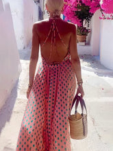 Laden Sie das Bild in den Galerie-Viewer, Polka Dots Print Back Lace-Up Swing Maxi Dress