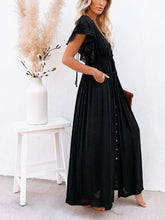 Carica l&#39;immagine nel visualizzatore di Gallery, Button Cotton Linen Perfect Beach Boho Maxi Dress