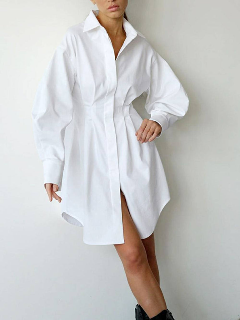 Casual Elegant Solid Patchwork Turndown Collar Shirt Dress Dresses