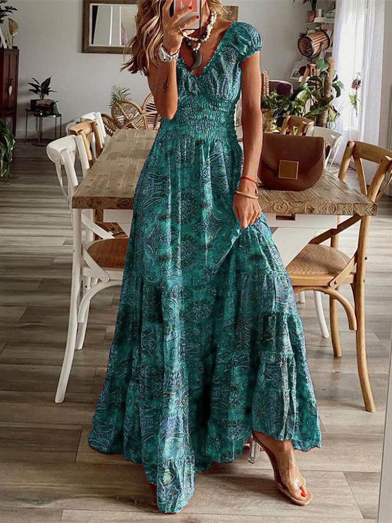 Robe bohème à imprimé floral et taille haute