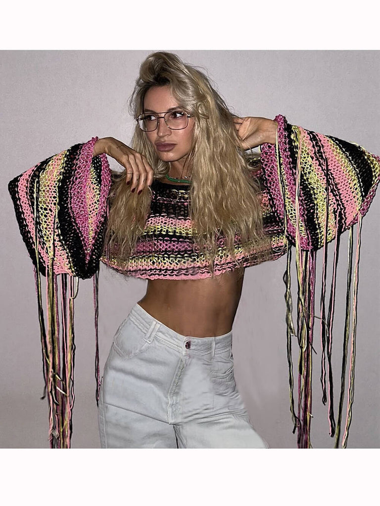 Rainbow Tassel Loose Sweater