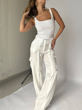 Load image into Gallery viewer, Golden Years Glitter Fabric Drawstring Waist Pocketed Wide Leg Pants