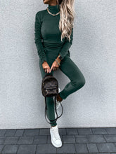 Carregar imagem no visualizador da galeria, Casual Daily Solid Draw String Fold Turtleneck Long Sleeve Two Pieces