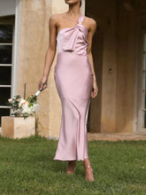 Load image into Gallery viewer, Carrie Satin Drape Twist Detail One Shoulder Midi Dress