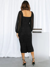 Load image into Gallery viewer, Mesh Pleated Long-Sleeve Midi Dress