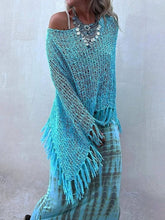 Carica l&#39;immagine nel visualizzatore di Gallery, Hollow Out Tassel Knit Cover-Up Top