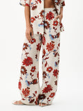 Exquisite Floral Print Lace-Up Wide-Leg Pants