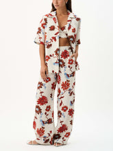 Load image into Gallery viewer, Exquisite Floral Print Lace-Up Wide-Leg Pants