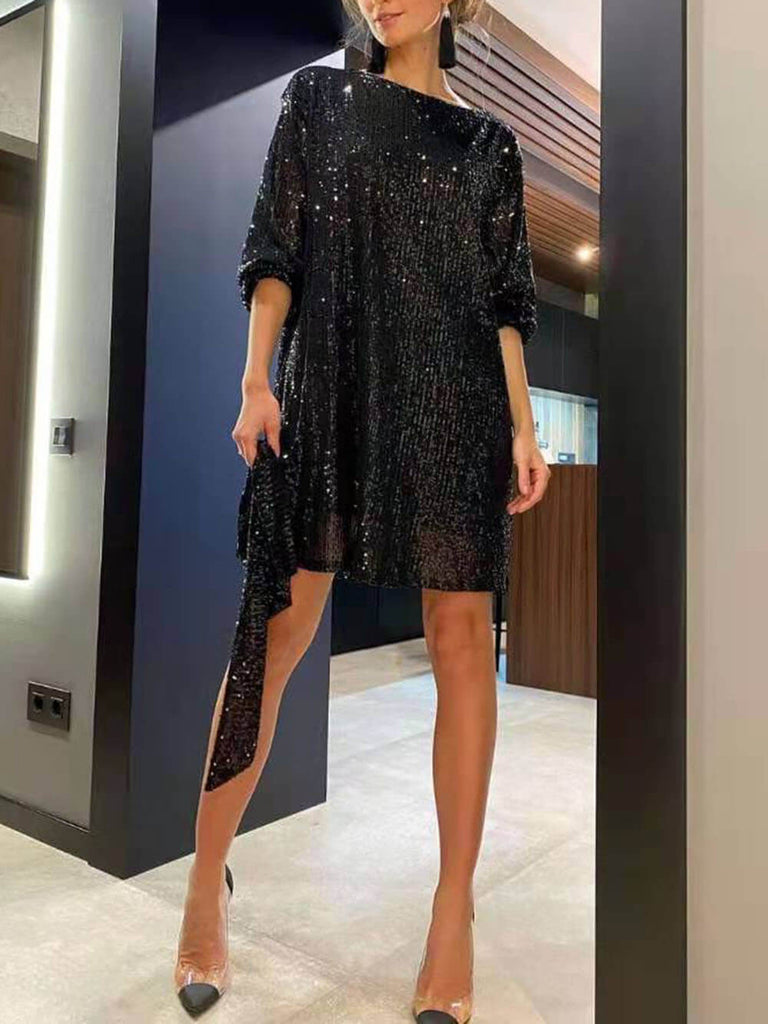 Mini-robe à paillettes à la taille