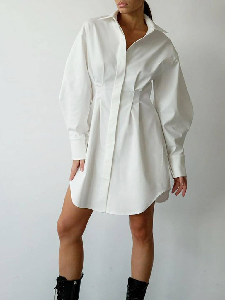 Casual Elegant Solid Patchwork Turndown Collar Shirt Dress Dresses