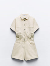 Carica l&#39;immagine nel visualizzatore di Gallery, Mini Denim Cuffed-Romper-Beige