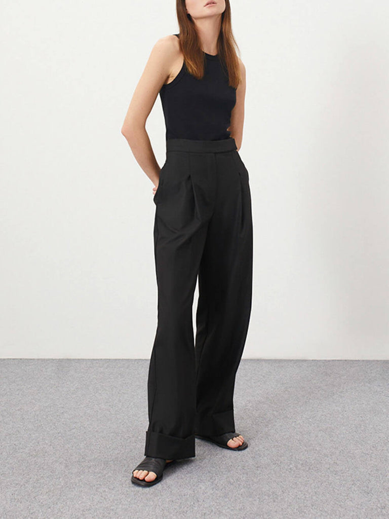 Black High-Waisted Floor-Length Wide-Leg Pants