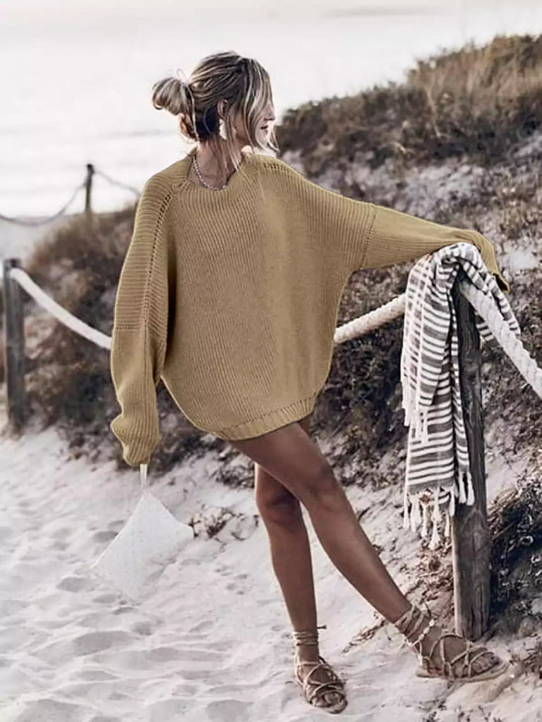 Oversized Knit Batwing Sweater & Ruffled Mini Skirt Set