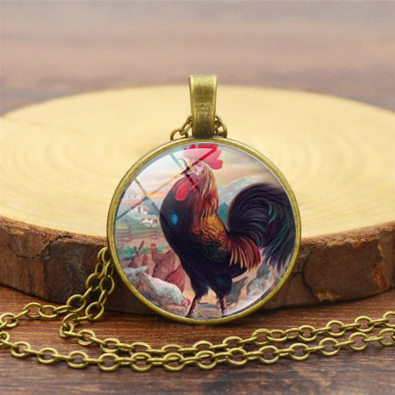 aikergood? Rooster Pendant Colorful Rooser Necklace