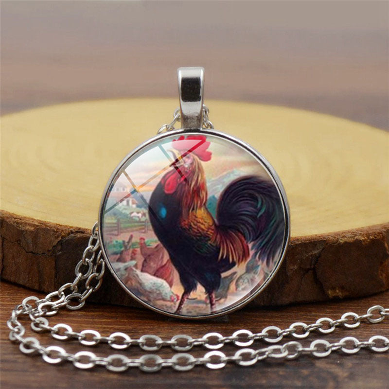 aikergood? Rooster Pendant Colorful Rooser Necklace