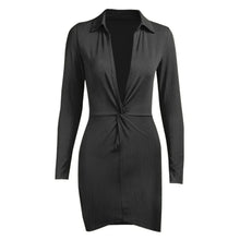 Laden Sie das Bild in den Galerie-Viewer, aikergoodOph¨¦lie Ribbed Plunging V Long Sleeve Mini Dress