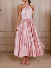 Load image into Gallery viewer, Neckline Pleated Vacation Party Midi Dresses