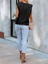 Laden Sie das Bild in den Galerie-Viewer, Sequined Sequined Shoulder-Padded Sleeveless Tank Top