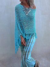 Load image into Gallery viewer, Hollow Out Tassel Knit Cover-Up Top