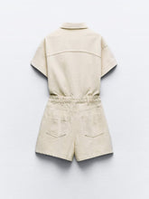 Carica l&#39;immagine nel visualizzatore di Gallery, Mini Denim Cuffed-Romper-Beige