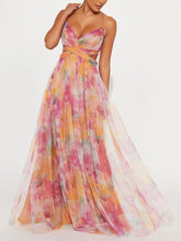 Load image into Gallery viewer, Elegant Painted Floral Print V-Neck A-Line Maxi Dress