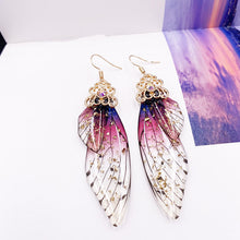 Lataa kuva Galleria-katseluun, Butterfly Wing Purple Rhinestone Cicada Wing Crystal Earrings