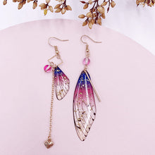 Load image into Gallery viewer, Butterfly Wing Purple Gold Foil Cicada Wing Tassel Earrings