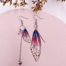 Load image into Gallery viewer, Butterfly Wing Purple Gold Foil Cicada Wing Tassel Earrings