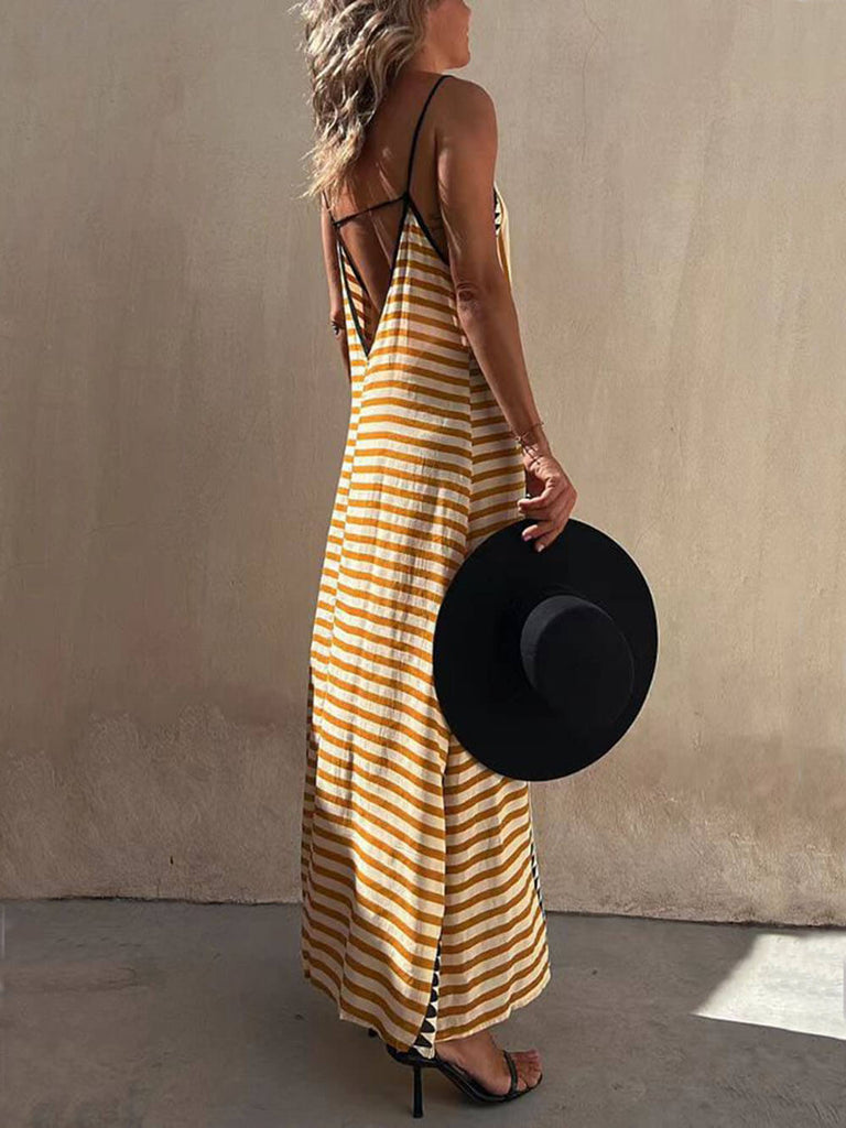 Ethnic Print Backless A-line Maxi Dress