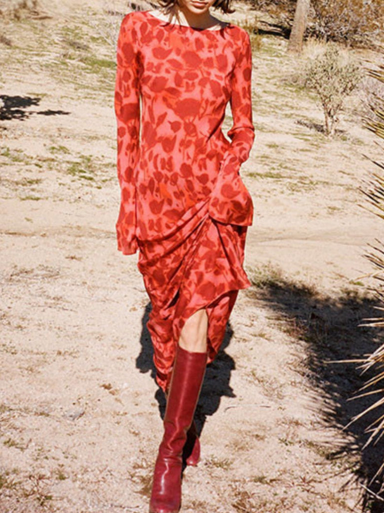 Moroccan Rose Fitted Long Sleeve Maxi Dress
