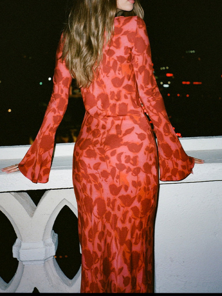 Moroccan Rose Fitted Long Sleeve Maxi Dress