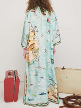 Carregar imagem no visualizador da galeria, Modern Satin Art Island Print Slit Maxi Dress