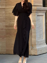 Carica l&#39;immagine nel visualizzatore di Gallery, Retro V-neck trumpet sleeve printed dress