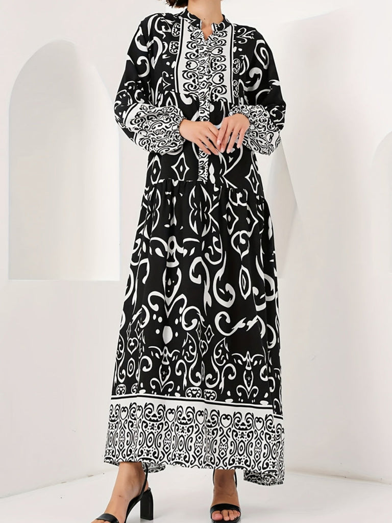 Printed lantern sleeves loose dress
