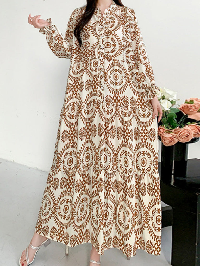 Printed lantern sleeves loose dress