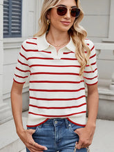 Load image into Gallery viewer, Striped Knit Polo Short-Sleeve Sweater