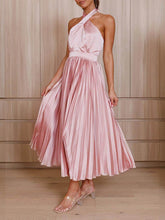 Load image into Gallery viewer, Neckline Pleated Vacation Party Midi Dresses