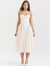 Load image into Gallery viewer, Vintage Low-Waist Midi Dress - Cream Beige