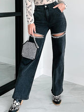 Load image into Gallery viewer, Rhinestone Detailed Distressed Straight Jeans