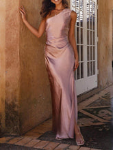 Load image into Gallery viewer, Temperament Slim Fit One Shoulder Split Satin Dress