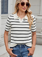 Load image into Gallery viewer, Striped Knit Polo Short-Sleeve Sweater