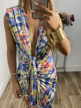 Load image into Gallery viewer, Tie-Dye Deep V Ruched Knotted Maxi Dress