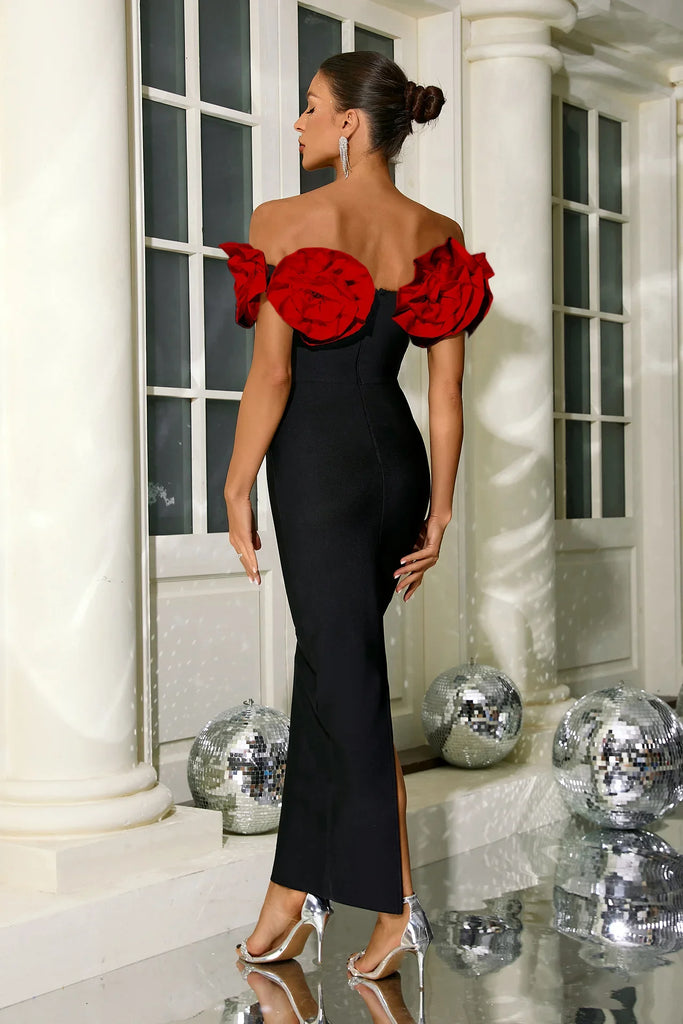 aikergood Anna's Strapless Flower Adorned Midi Dress