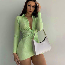 Laden Sie das Bild in den Galerie-Viewer, aikergoodOph¨¦lie Ribbed Plunging V Long Sleeve Mini Dress